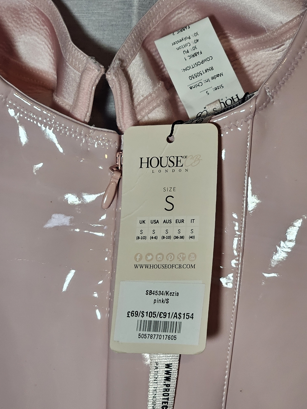 NWT House of CB - 'Kezia' Pink Vinyl Bodysuit Size Small - Picture 4 of 5